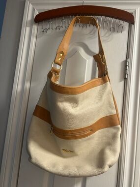 Valentina Cream Shoulder Hobo with Tan Leather Trim
